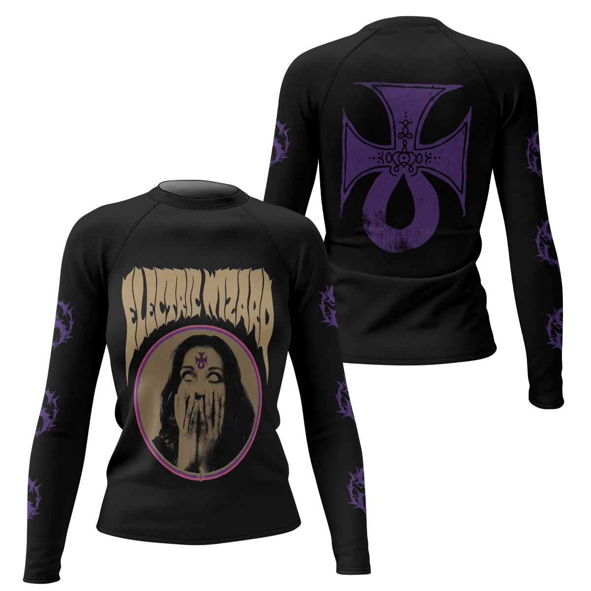 Electric Wizard Let Us Prey Women's Rash Guard Long Sleeve - front and back view