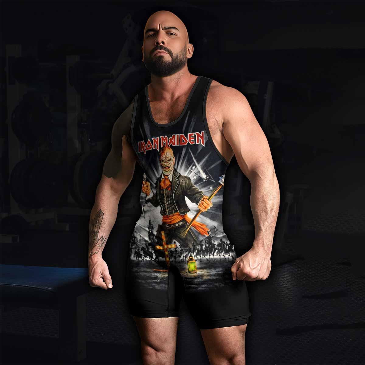 Iron Maiden Nights Of The Dead Wrestling Singlet - men's lifestyle view