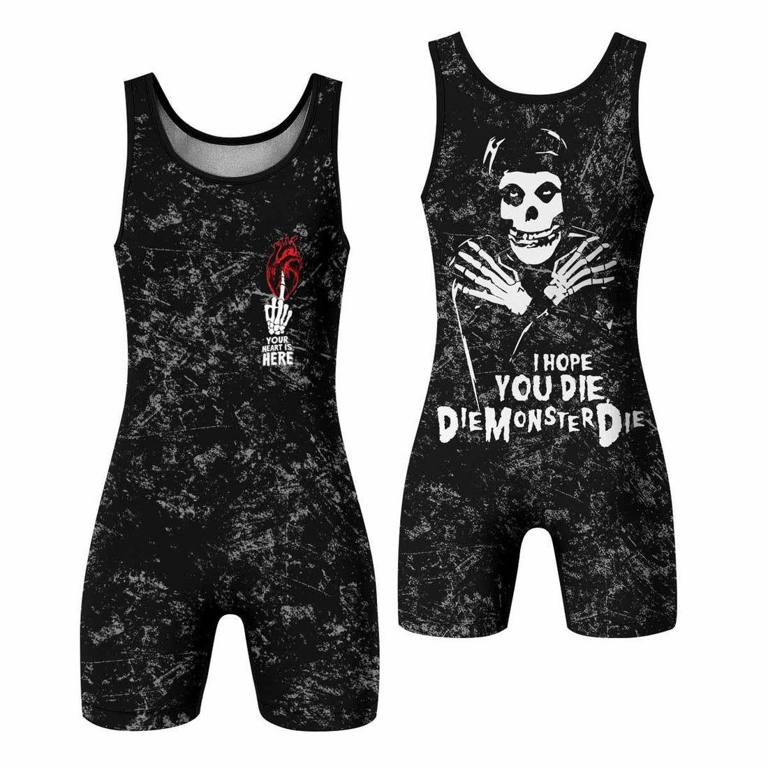 Misfits Die Monster Die Wrestling Singlet - front and back view