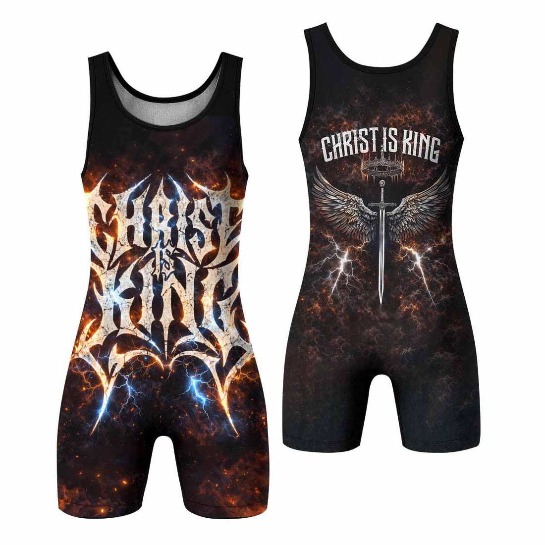 Christ is King Wrestling Singlet - front and back view