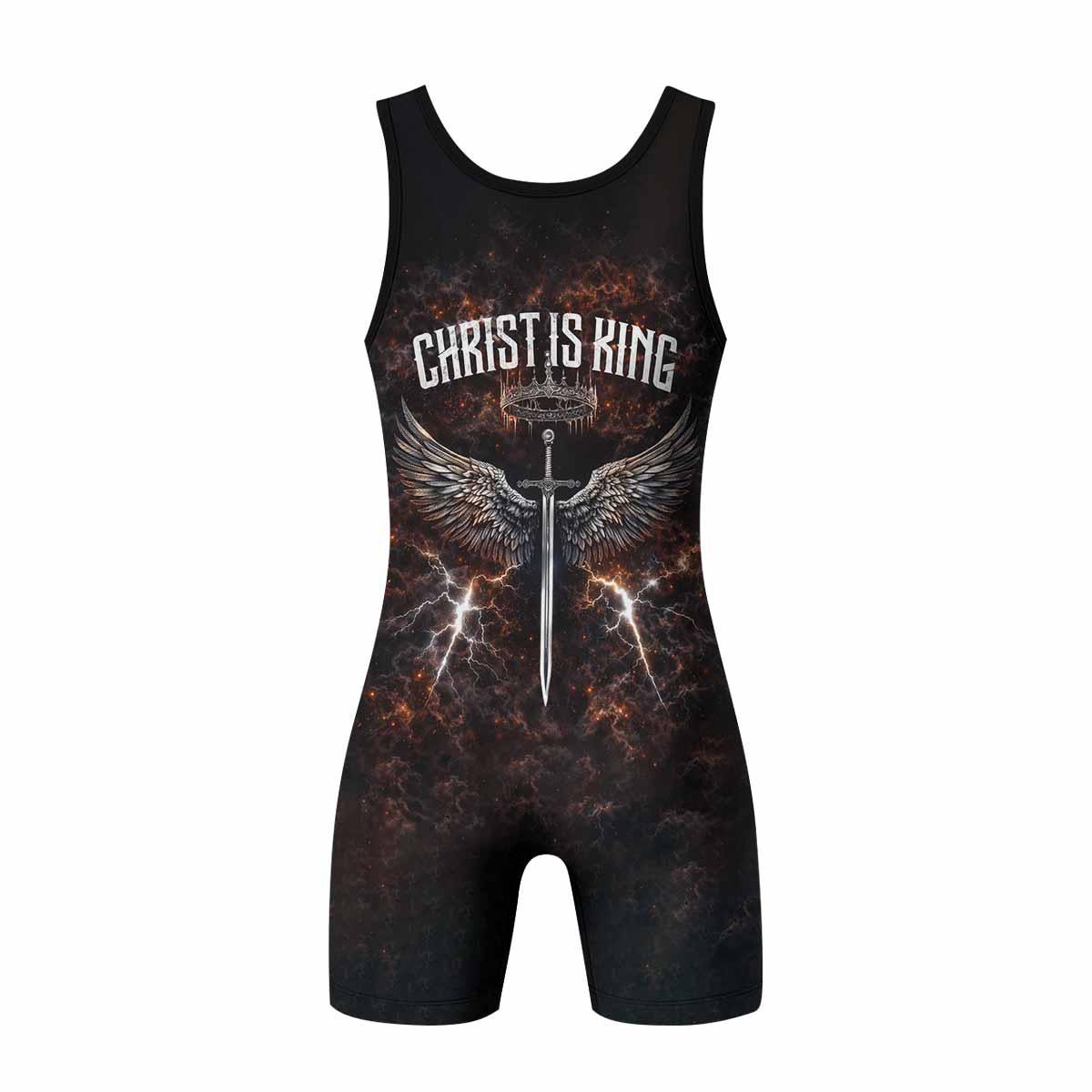 Christ is King Wrestling Singlet - back view mockup