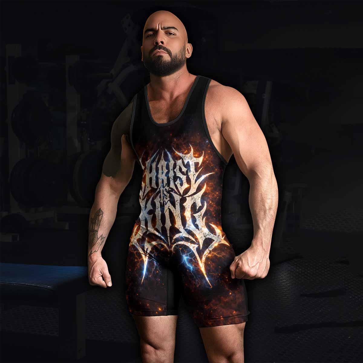 Christ is King Wrestling Singlet - men's lifestyle view