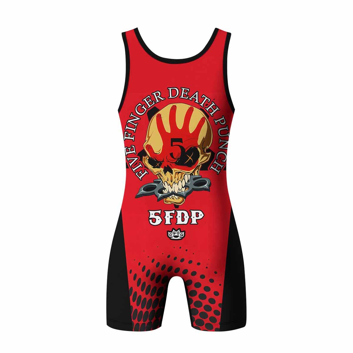 Five Finger Death Punch 5FDP Wrestling Singlet - back view mockup