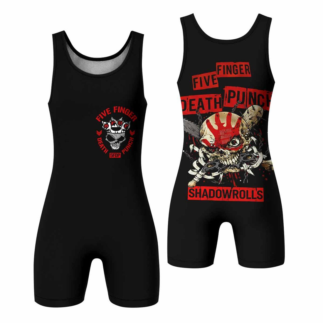 Five Finger Death Punch Shadowrolls Wrestling Singlet - front and back view