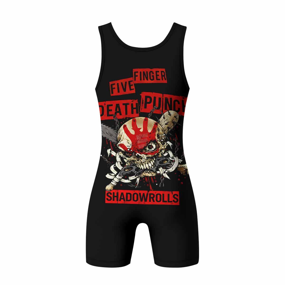 Five Finger Death Punch Shadowrolls Wrestling Singlet - back view mockup