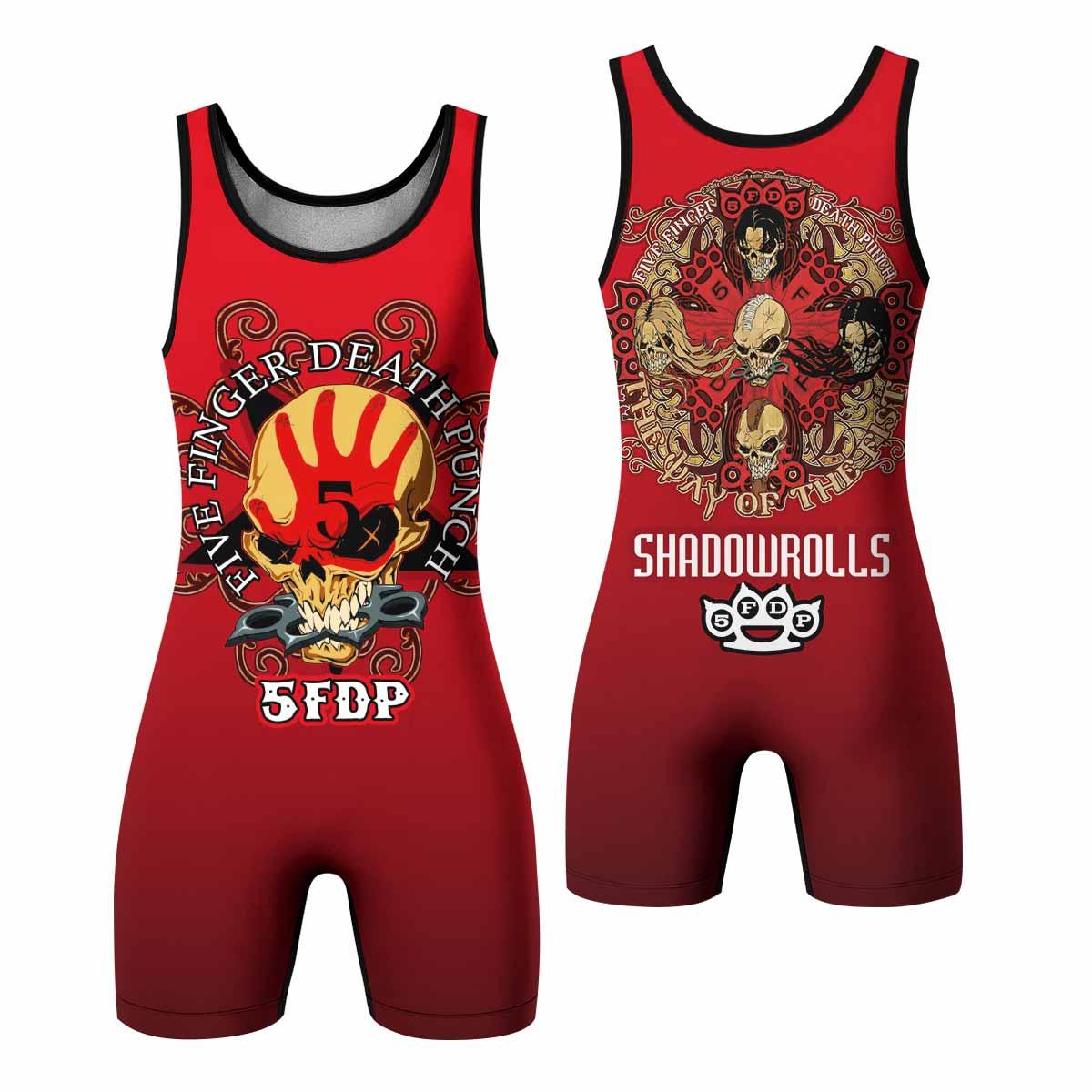 5FDP Five Finger Death Punch Wrestling Singlet - front and back view