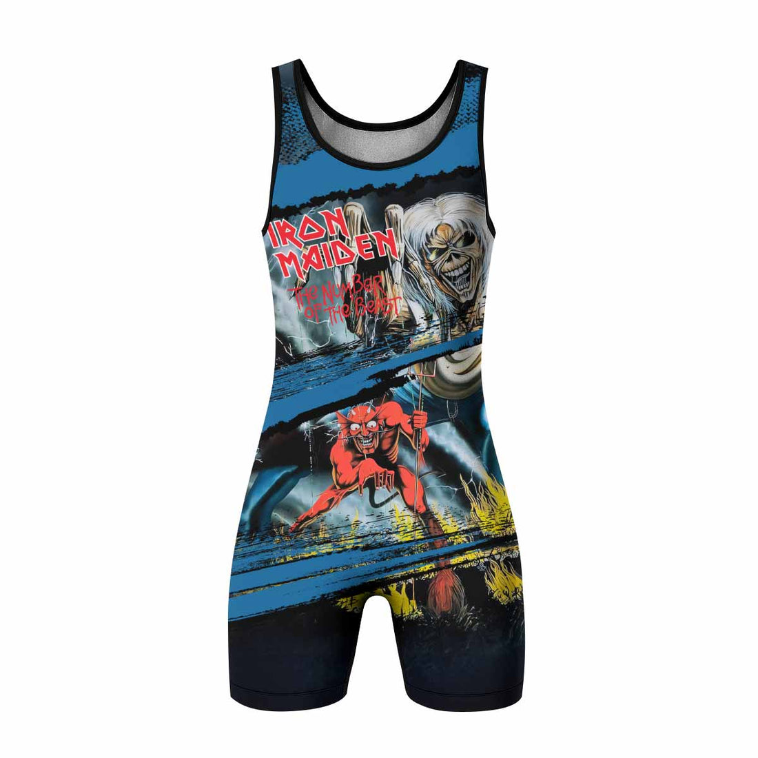 Iron Maiden The Number of the Beast Wrestling Singlet - front and back view