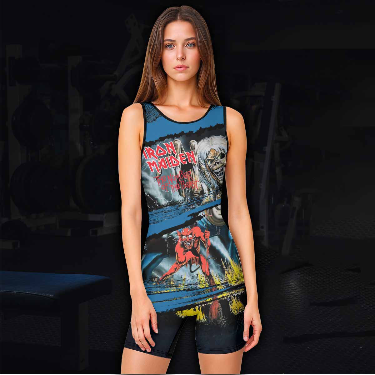 Iron Maiden The Number of the Beast Wrestling Singlet - women's lifestyle view