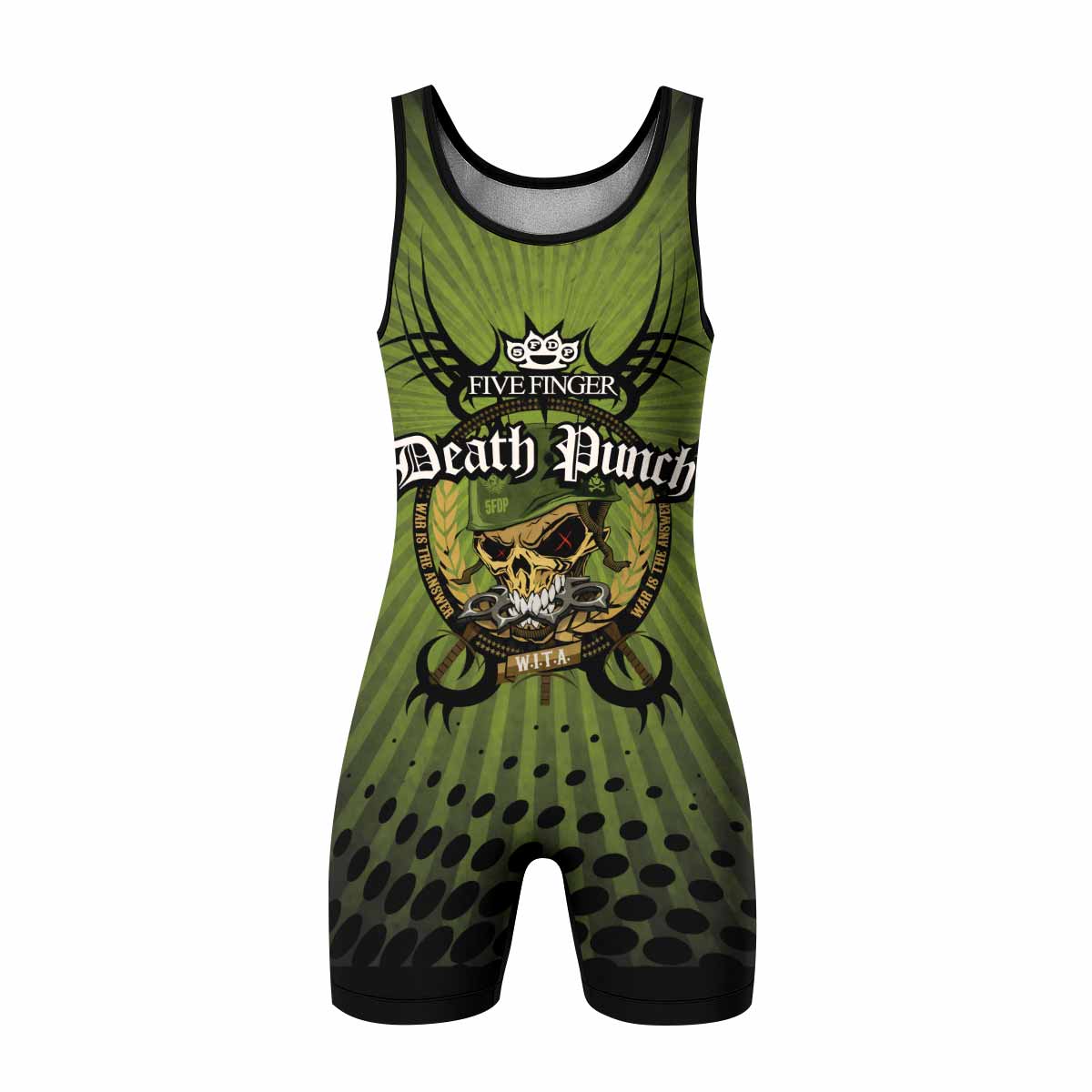 Five Finger Death Punch Green V Wrestling Singlet - front view mockup