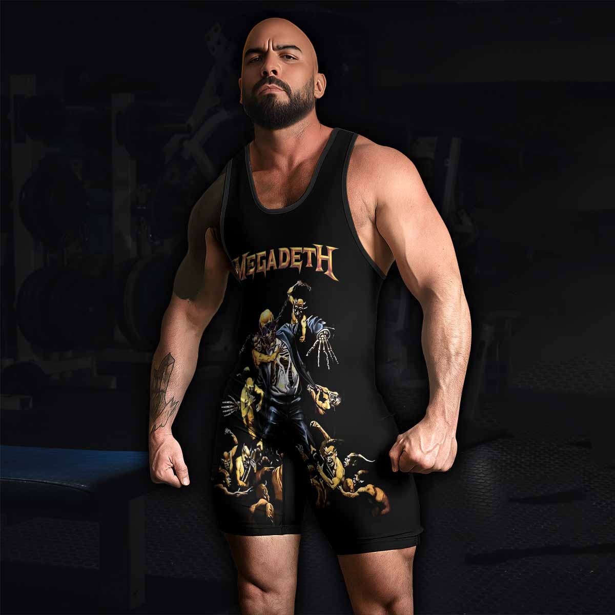 Megadeth Holy Wars 991 Wild Oats Wrestling Singlet - men's lifestyle view