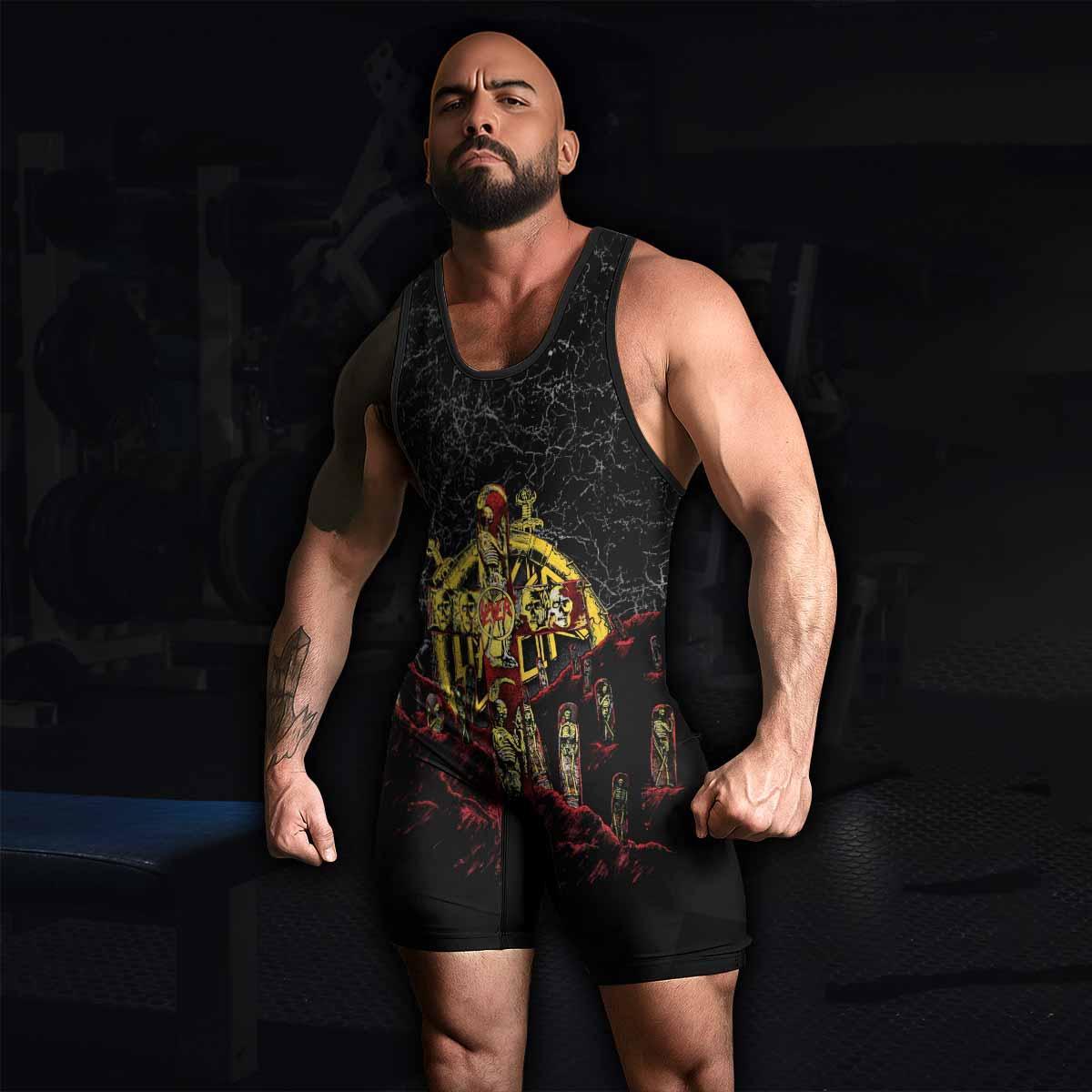 Vintage 1991 Slayer Wrestling Singlet - men's lifestyle view