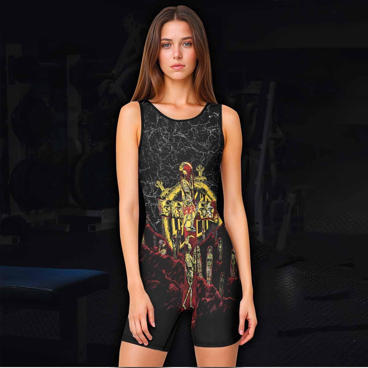 Vintage 1991 Slayer Wrestling Singlet - women's lifestyle view