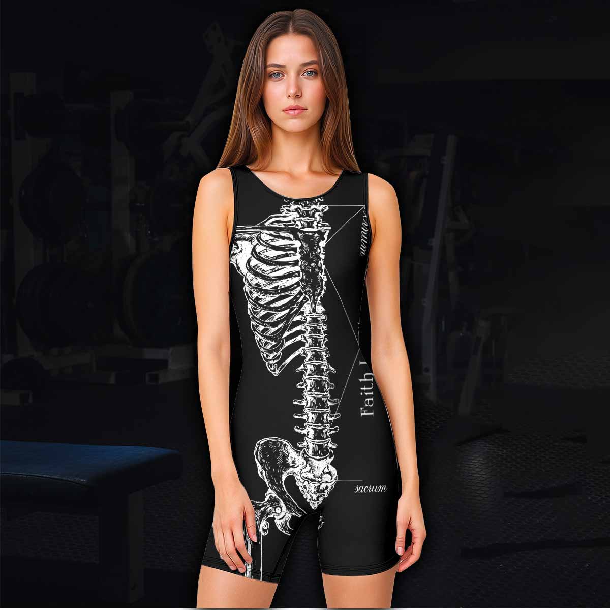Faith In Chaos Skeleton Wrestling Singlet - women's lifestyle view