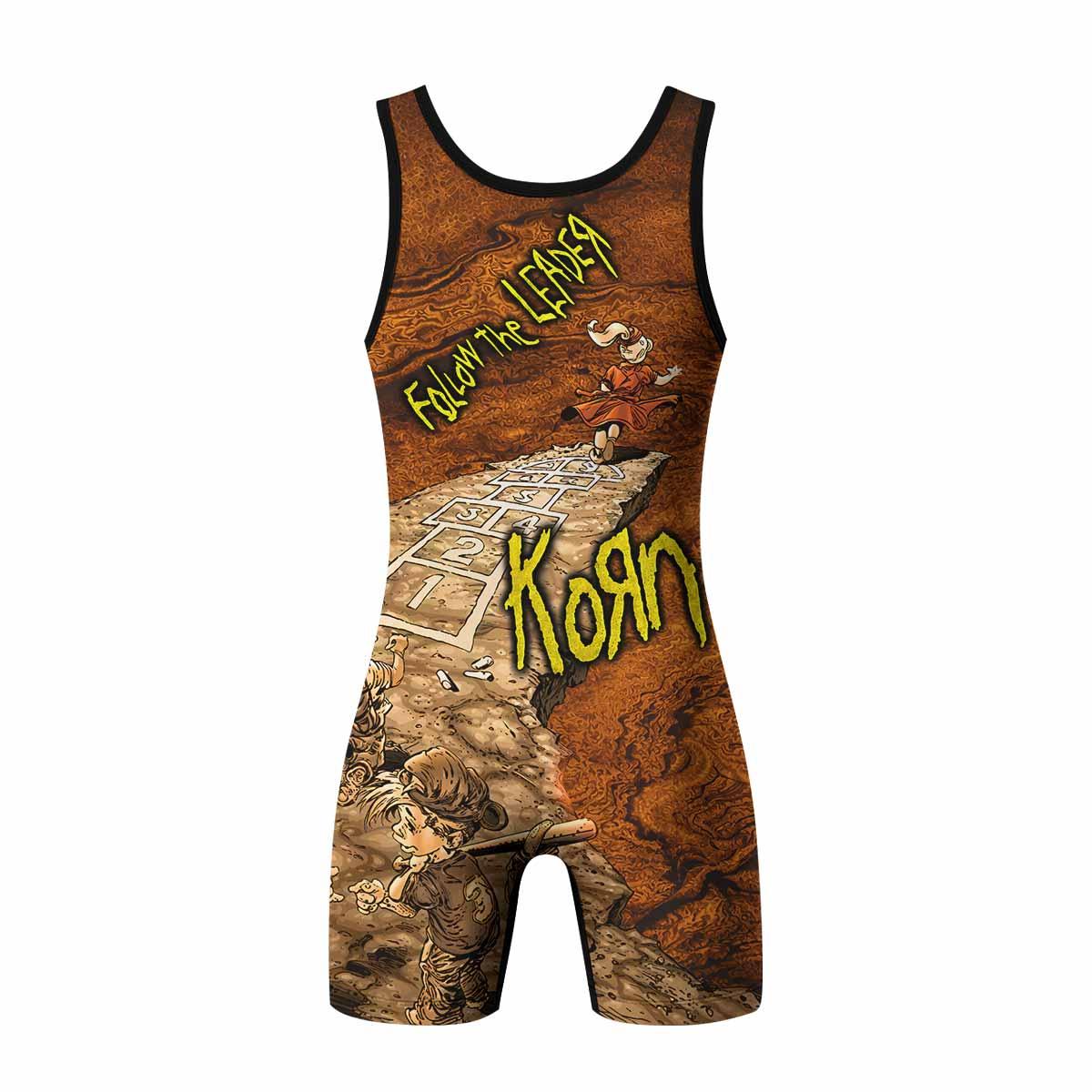 Follow the Leader Korn Wrestling Singlet - back view mockup