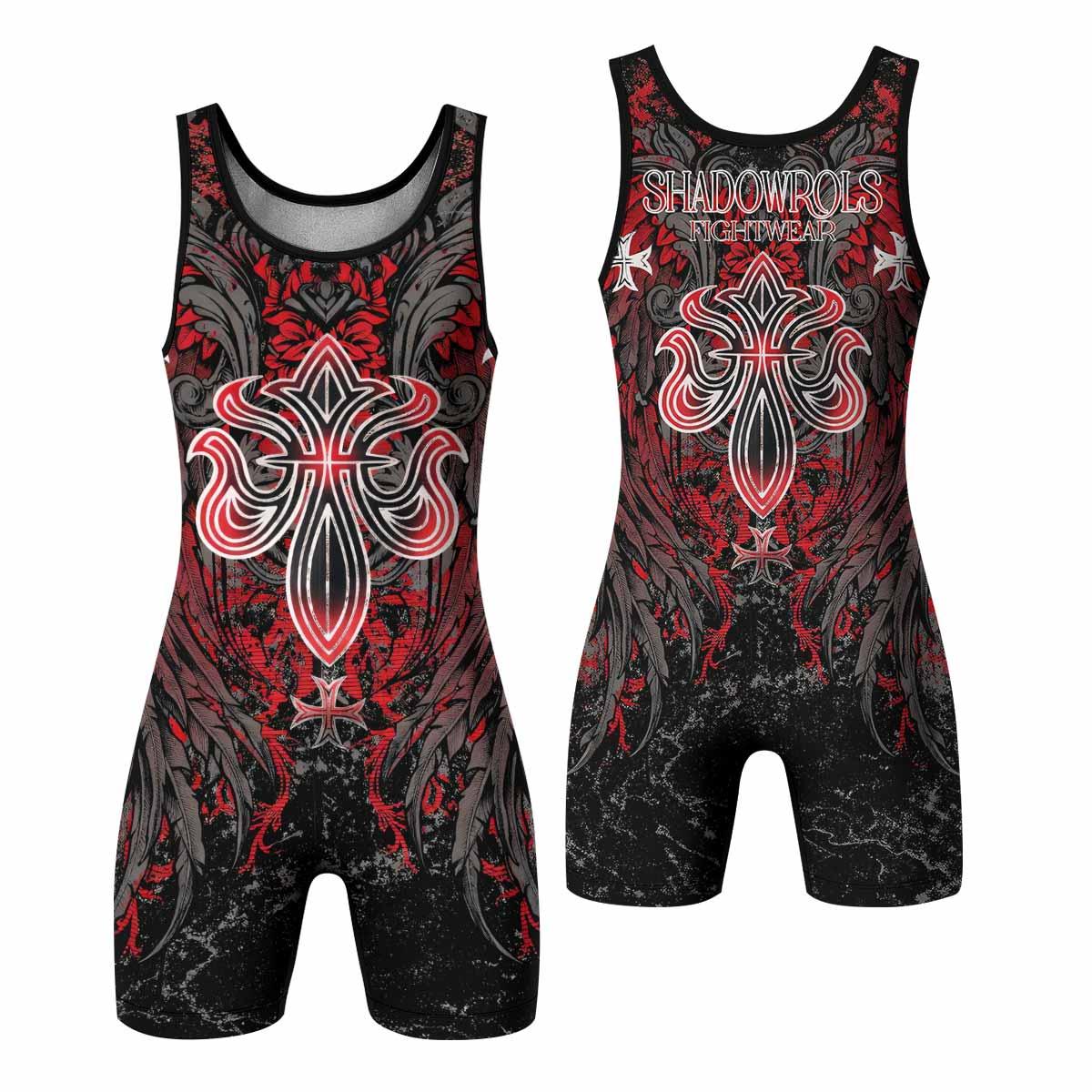 Crimson Faith Cross Wrestling Singlet - front and back view