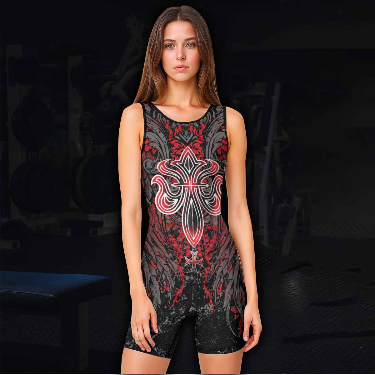 Crimson Faith Cross Wrestling Singlet - women's lifestyle view