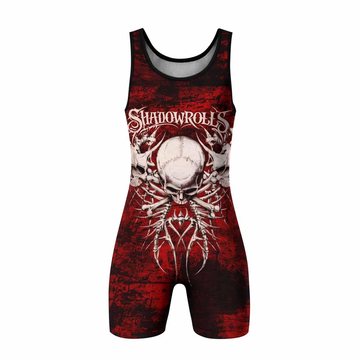 Blood Spine Skull Wrestling Singlet - front view mockup