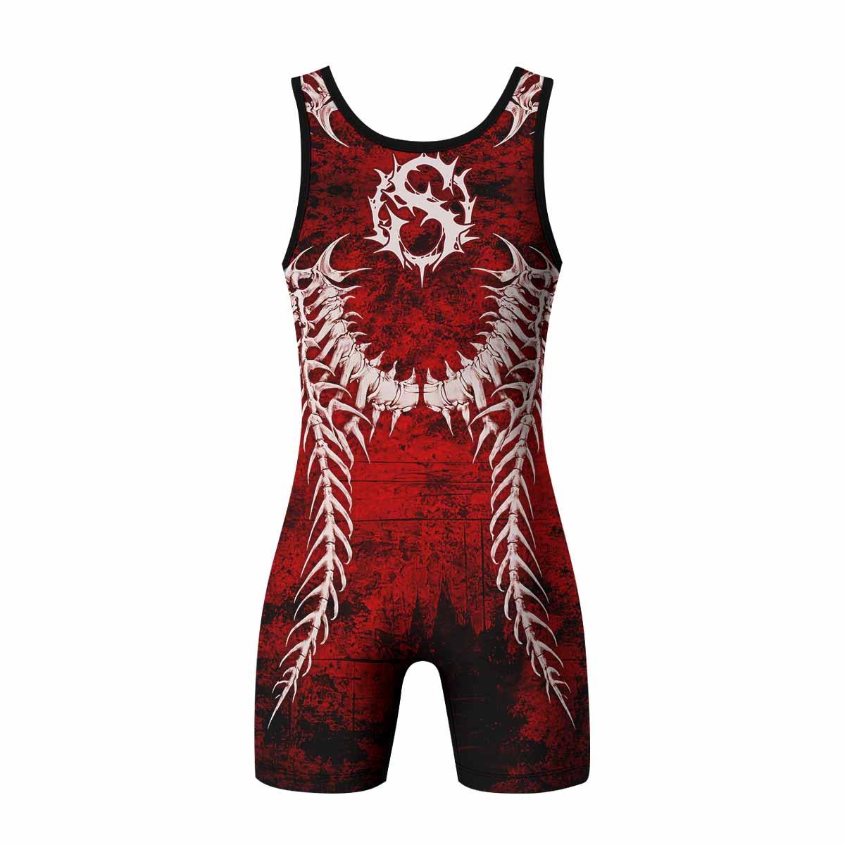 Blood Spine Skull Wrestling Singlet - back view mockup