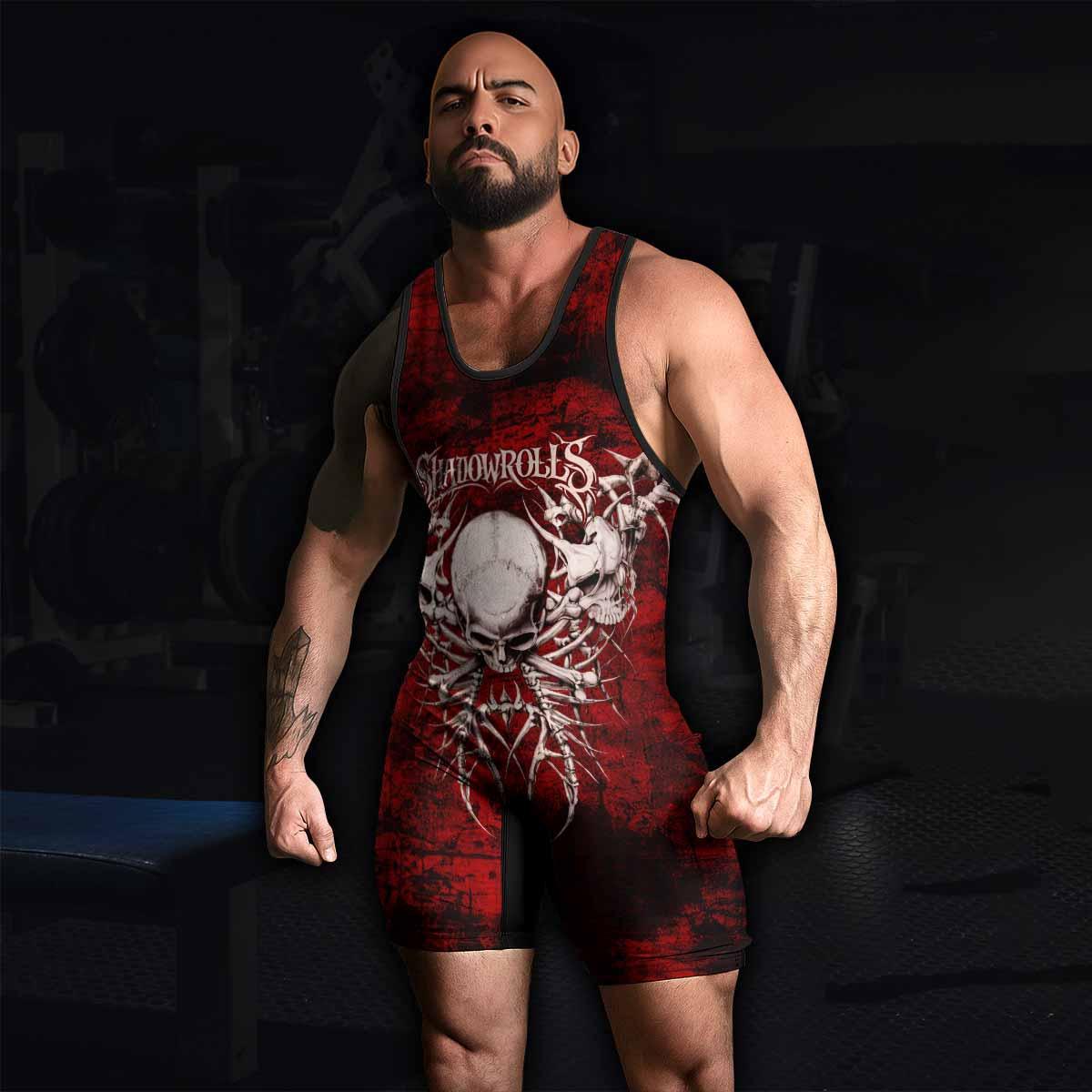 Blood Spine Skull Wrestling Singlet - men's lifestyle view