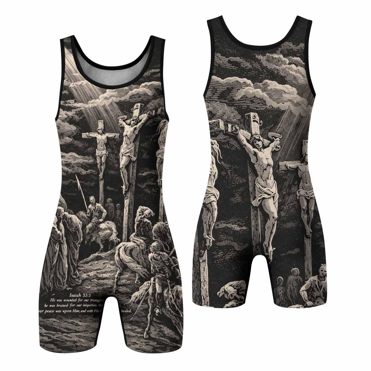 By His Stripes We Are Healed Wrestling Singlet - front and back view
