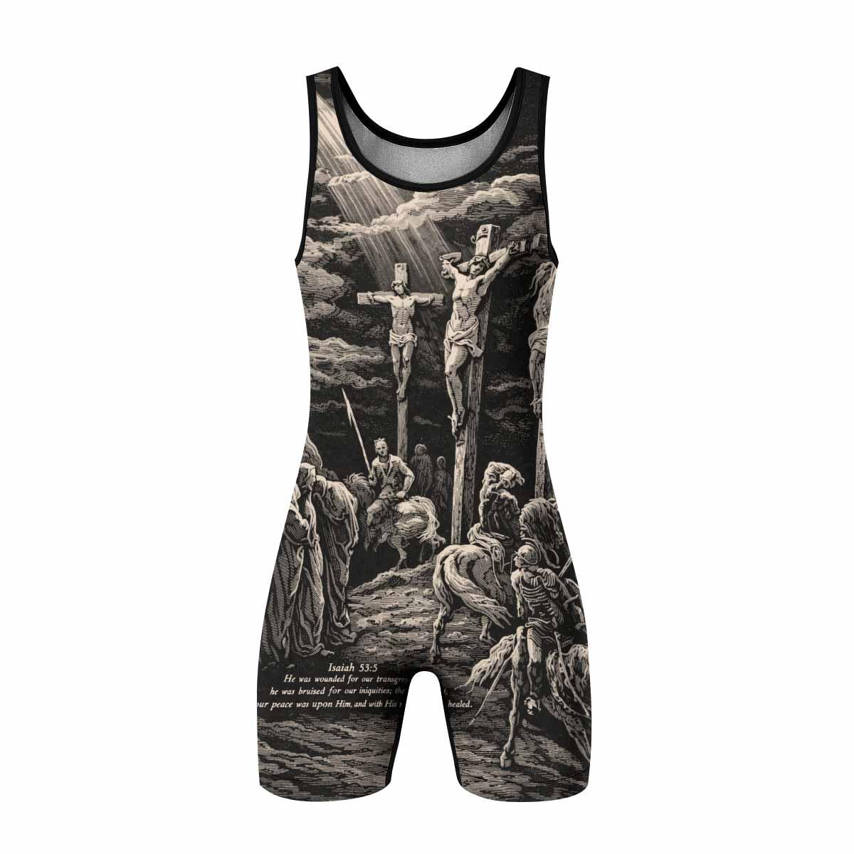 By His Stripes We Are Healed Wrestling Singlet - front view mockup