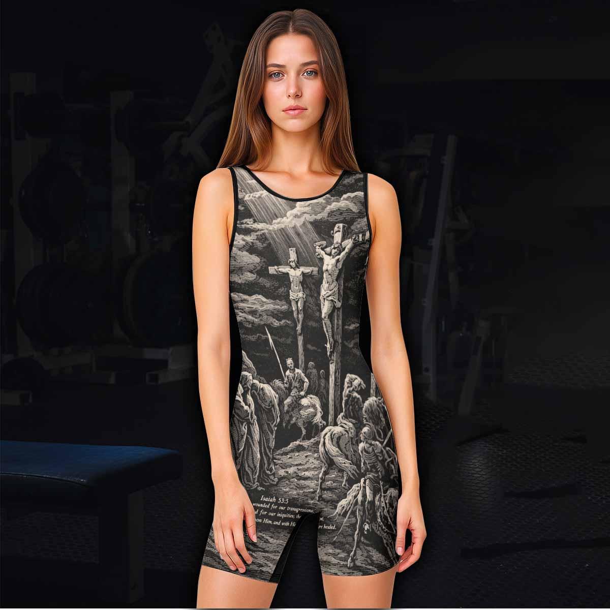 By His Stripes We Are Healed Wrestling Singlet - women's lifestyle view