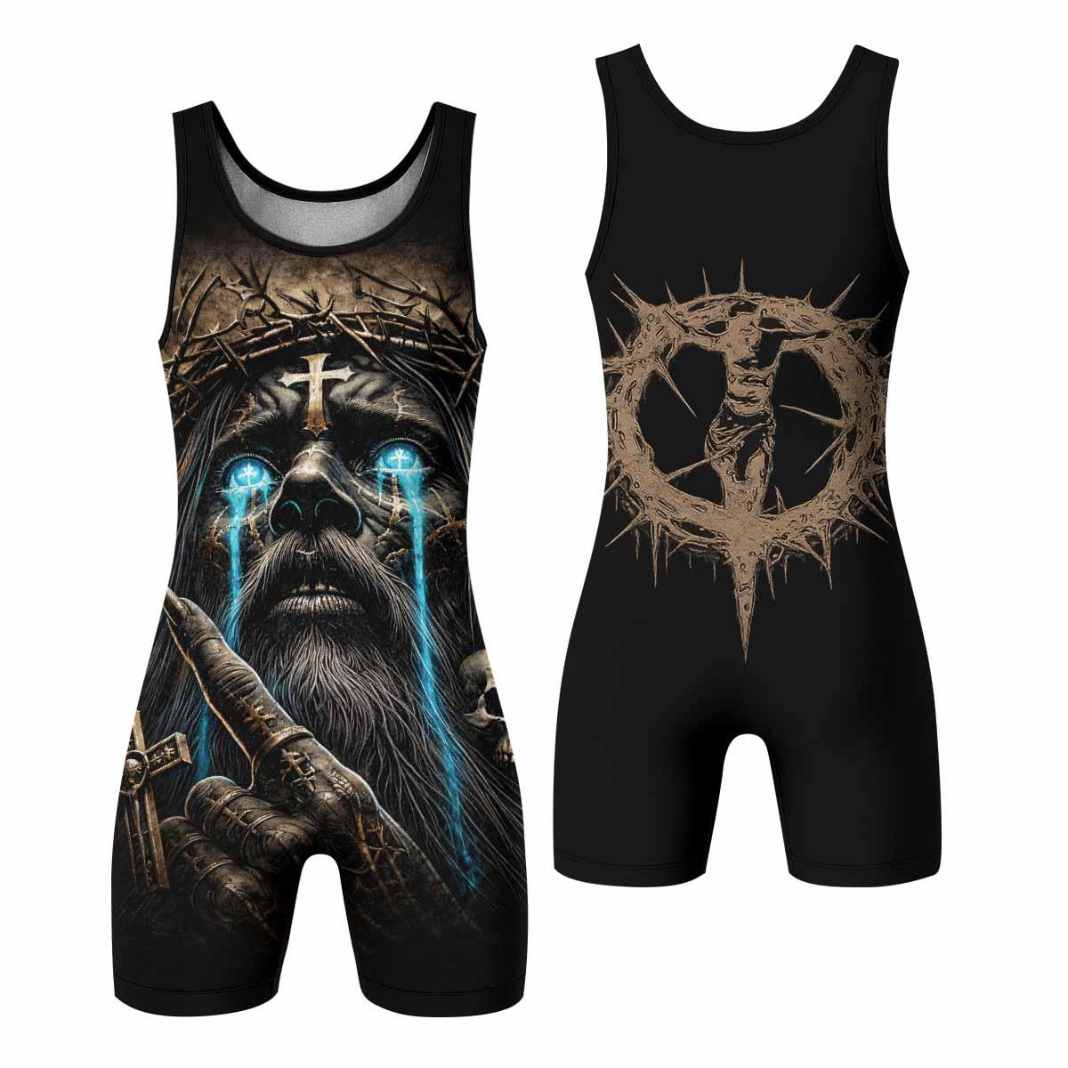 Tears Of Christ Wrestling Singlet - front and back view