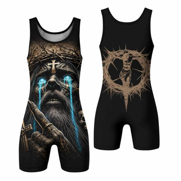 Tears Of Christ Wrestling Singlet - front and back view