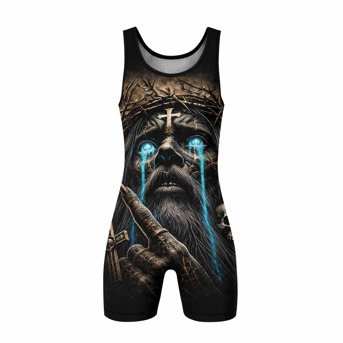 Tears Of Christ Wrestling Singlet - front view mockup