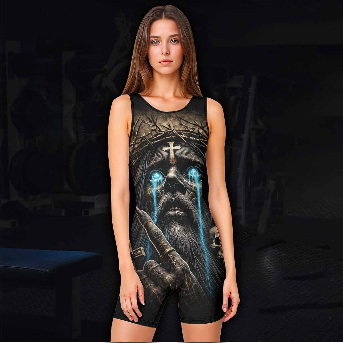 Tears Of Christ Wrestling Singlet - women's lifestyle view