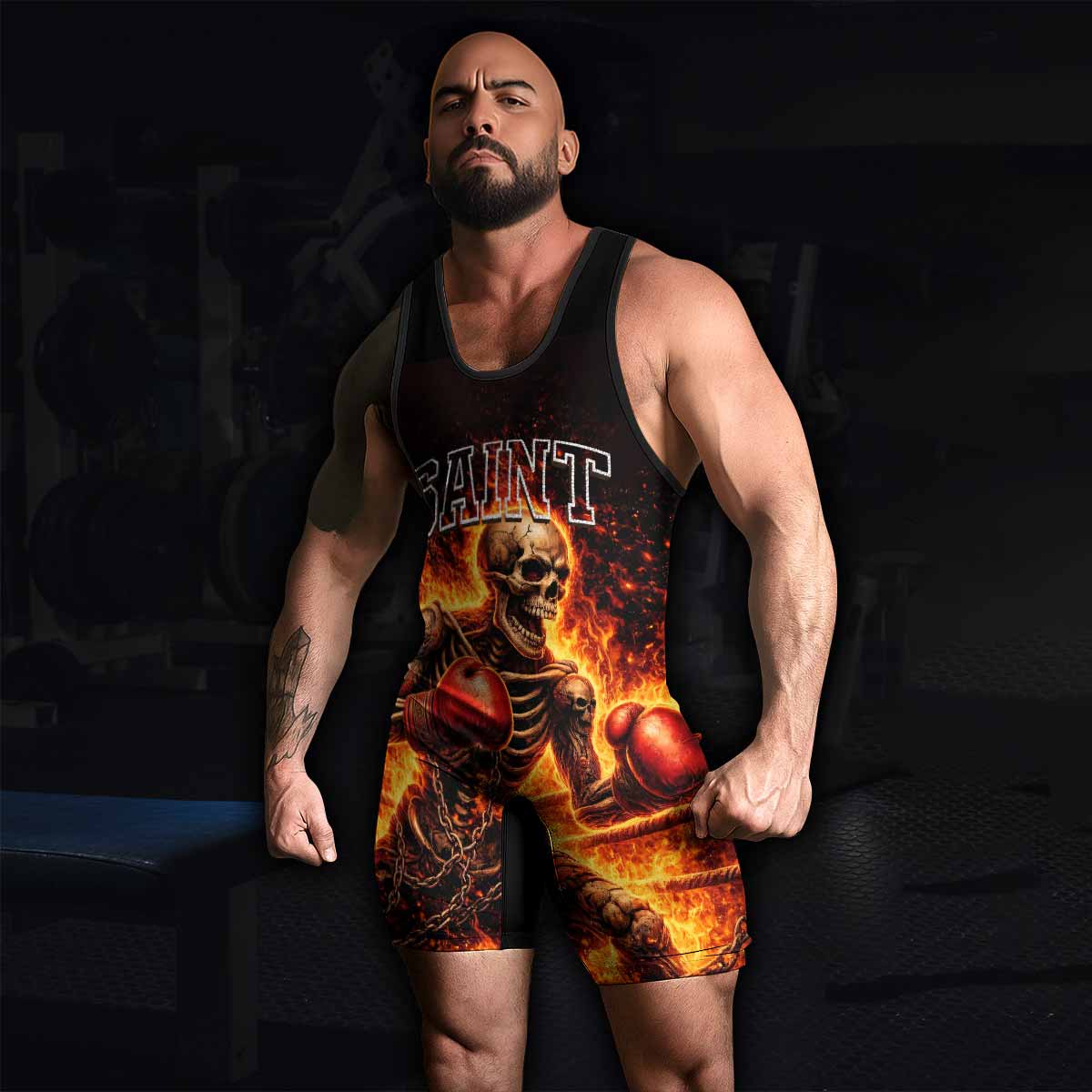 Saint King of Kings Wrestling Singlet - men's lifestyle view