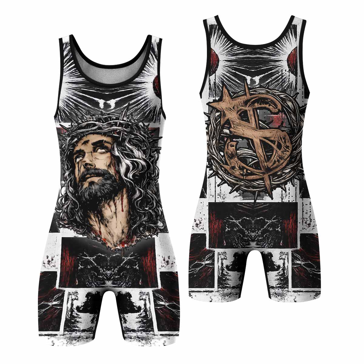 Man of Sorrows Wrestling Singlet - front and back view