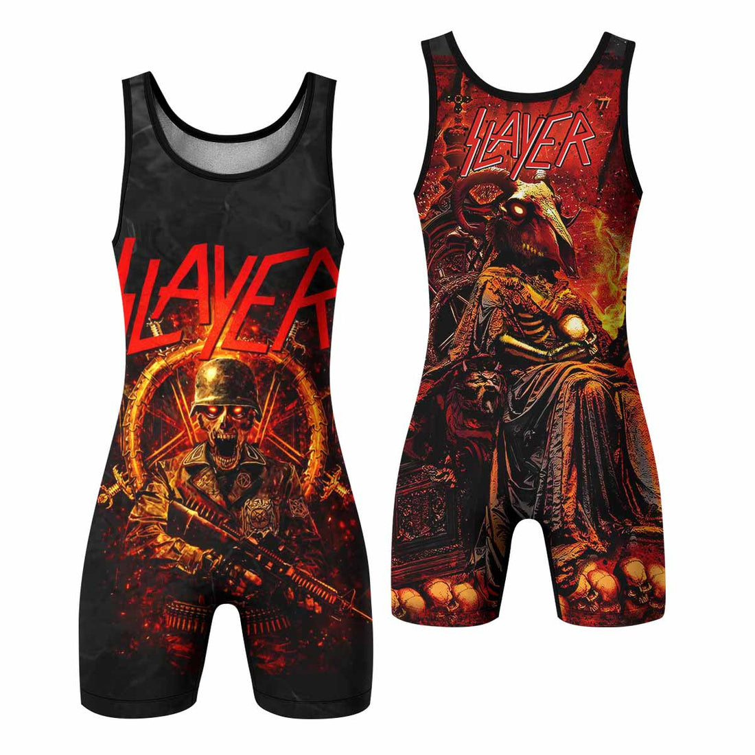 Slayer Goat Skull Wrestling Singlet - front and back view
