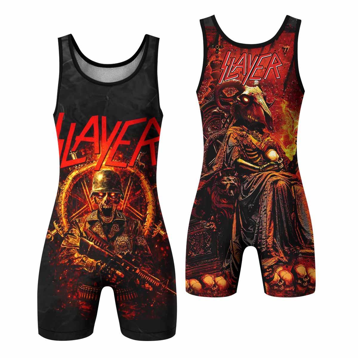 Slayer Goat Skull Wrestling Singlet - front and back view
