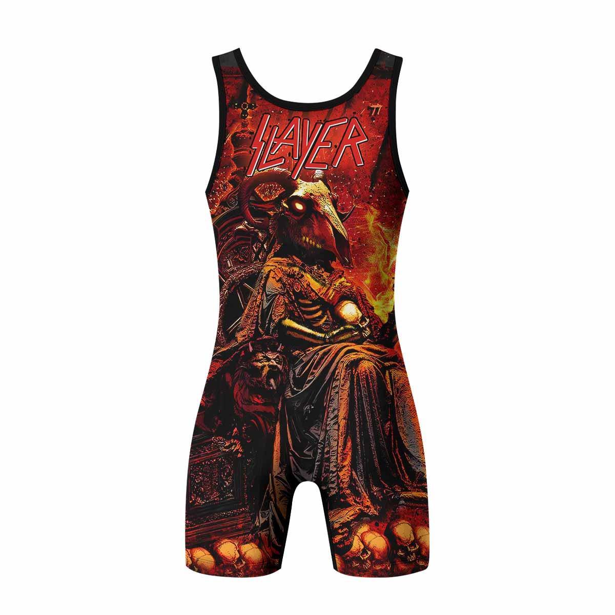 Slayer Goat Skull Wrestling Singlet - back view mockup
