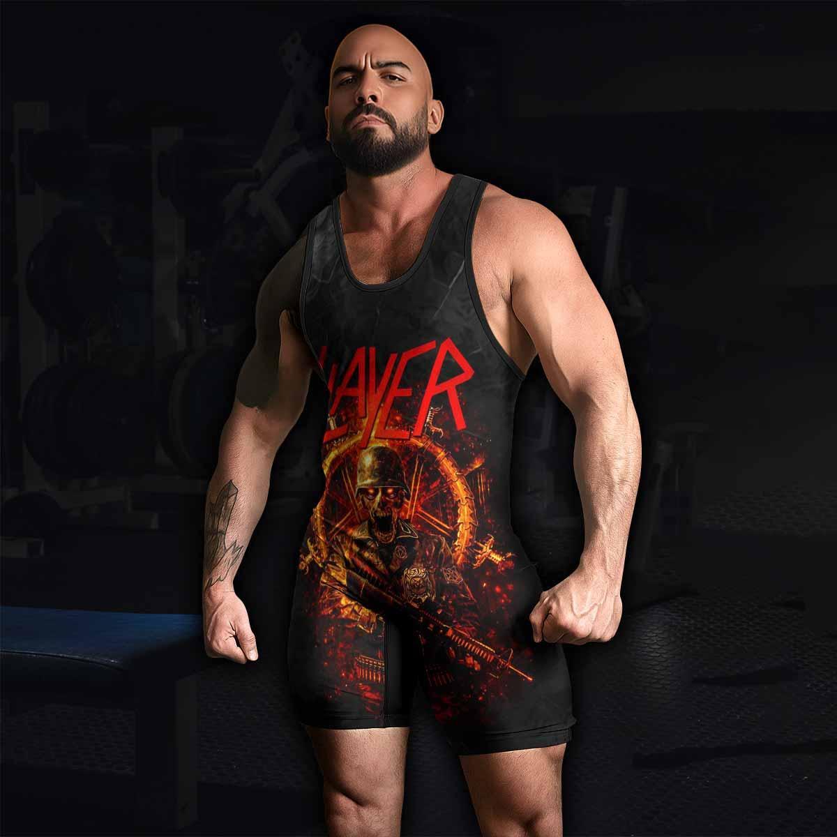 Slayer Goat Skull Wrestling Singlet - men's lifestyle view