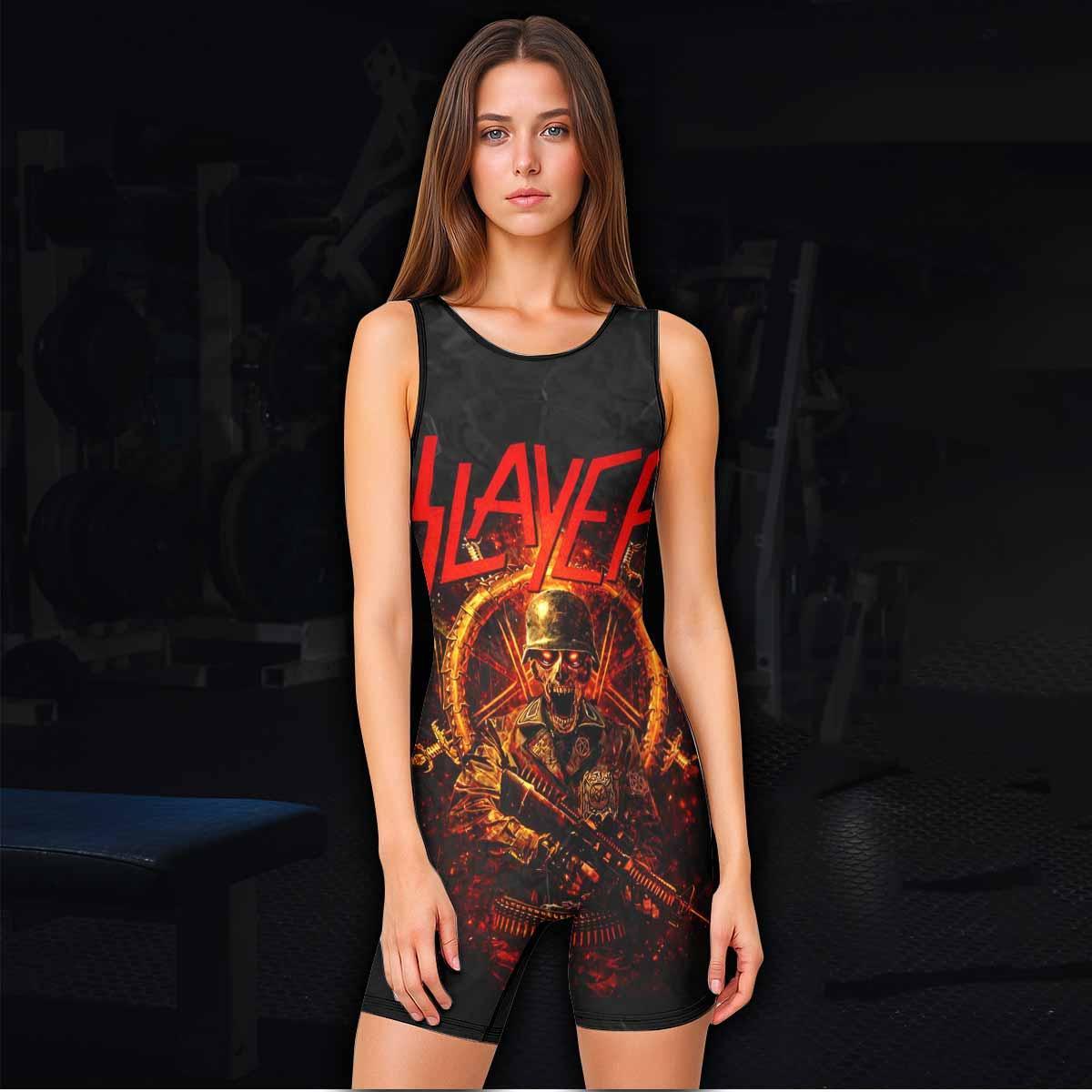 Slayer Goat Skull Wrestling Singlet - women's lifestyle view