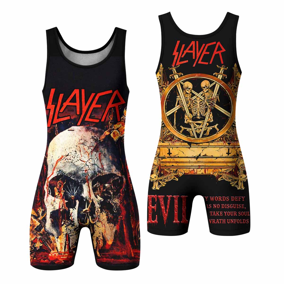 Slayer South Of Heaven Wrestling Singlet - front and back view
