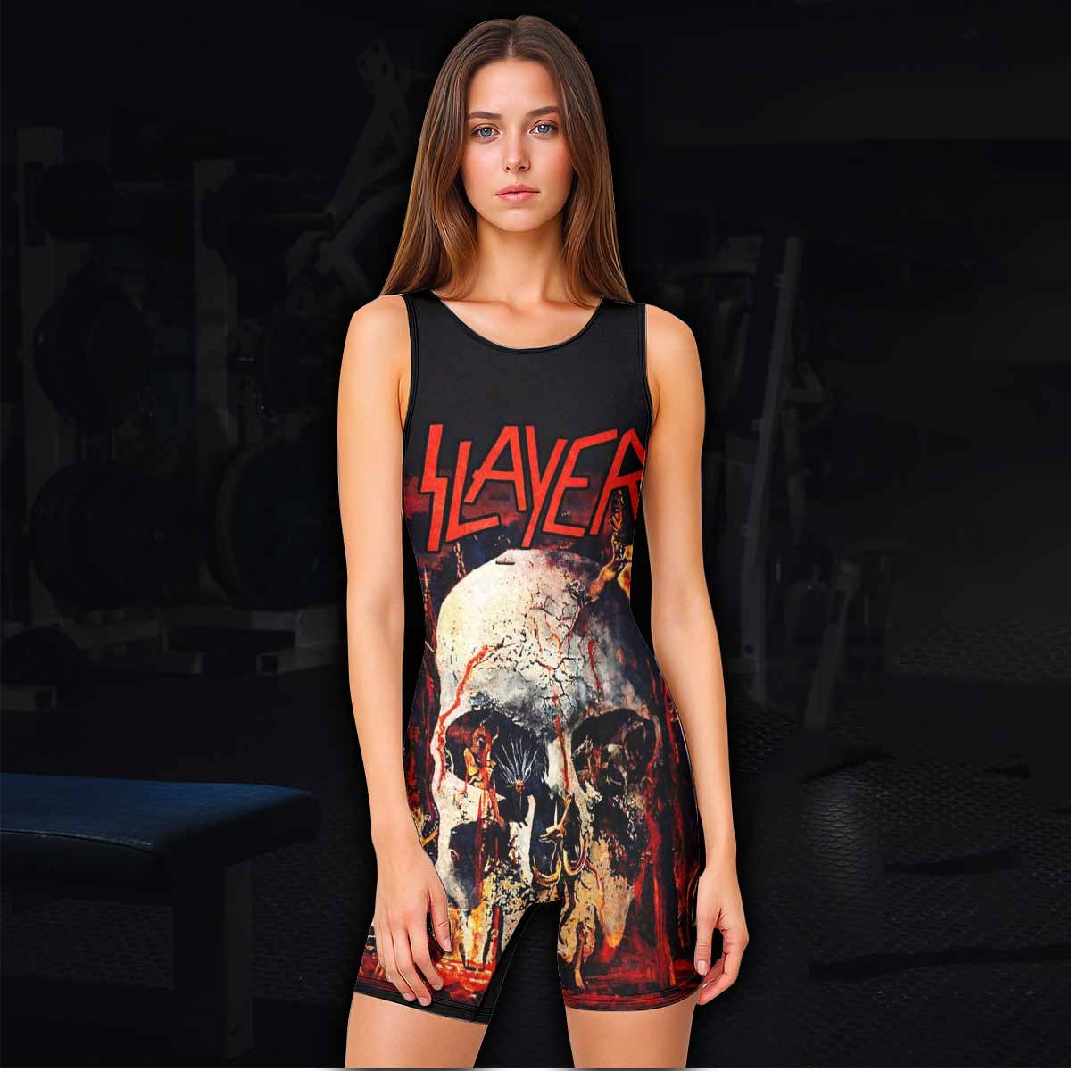 Slayer South Of Heaven Wrestling Singlet - women's lifestyle view