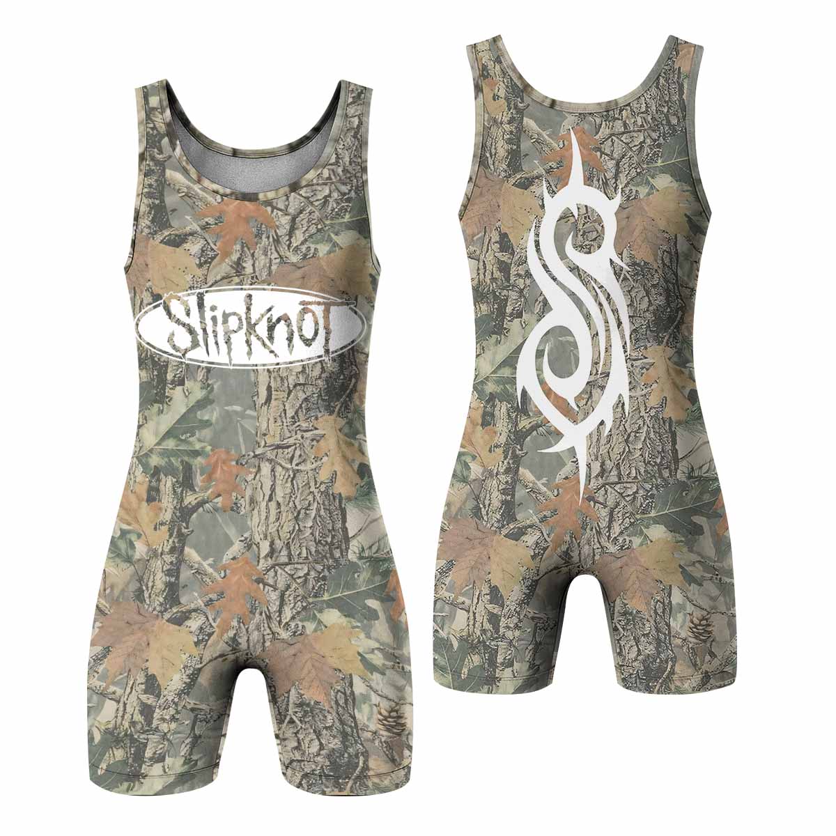 Slipknot Forest Camo Wrestling Singlet - front and back view