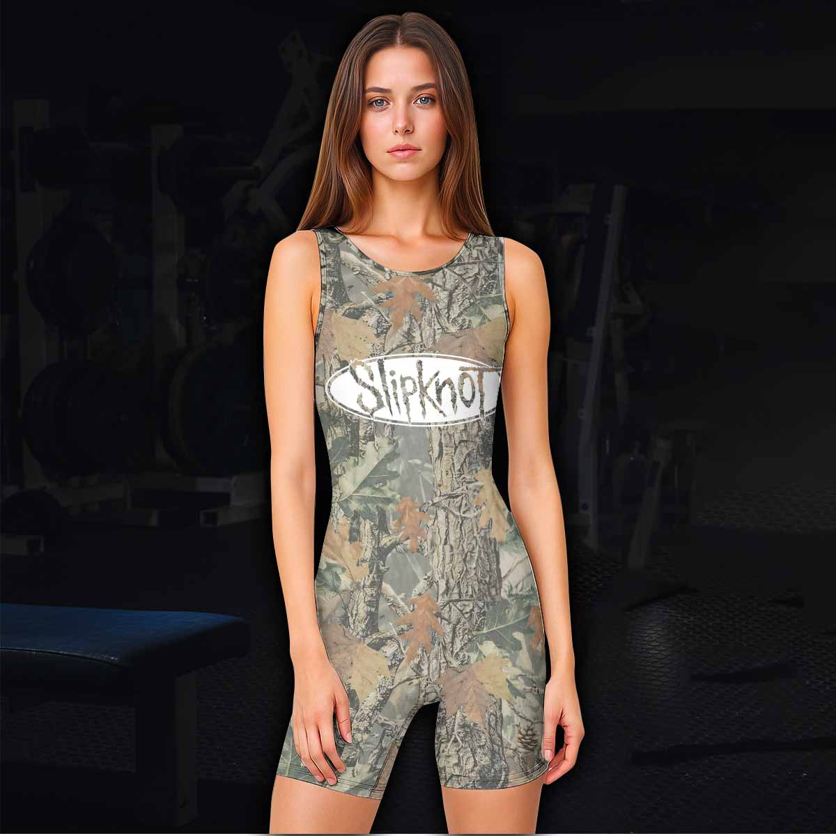 Slipknot Forest Camo Wrestling Singlet - women's lifestyle view