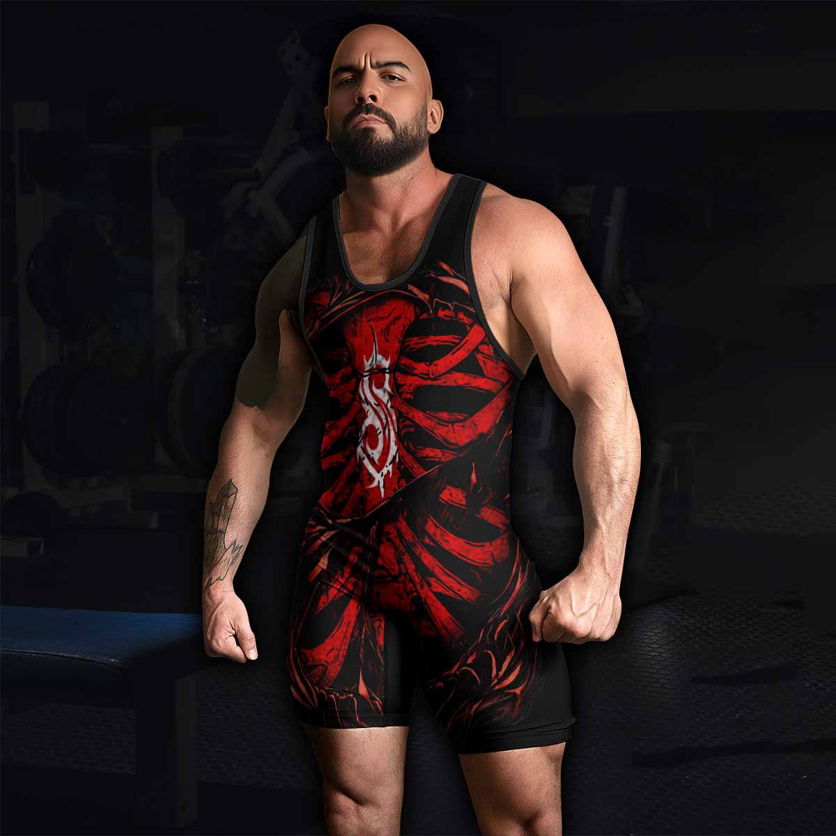 Slipknot Crimson Ribcage Wrestling Singlet - men's lifestyle view