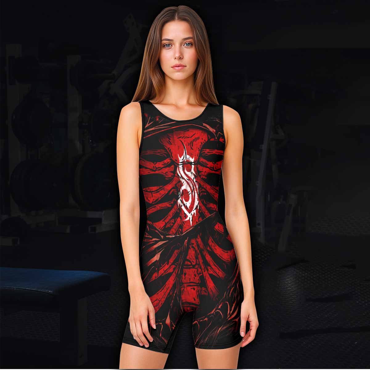 Slipknot Crimson Ribcage Wrestling Singlet - women's lifestyle view