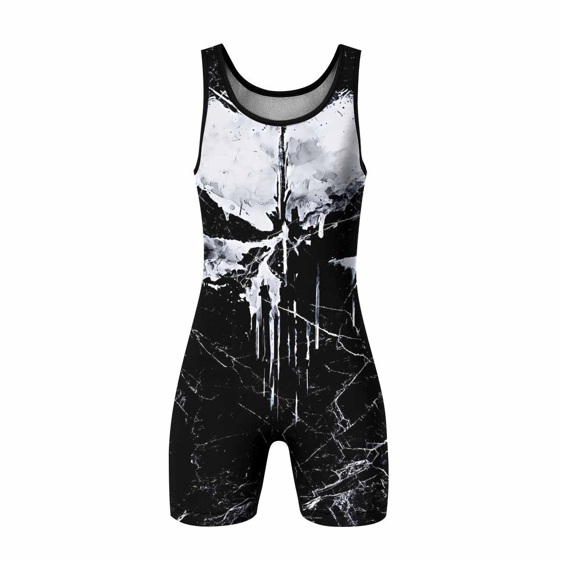 Punisher War Skull Wrestling Singlet - front and back view