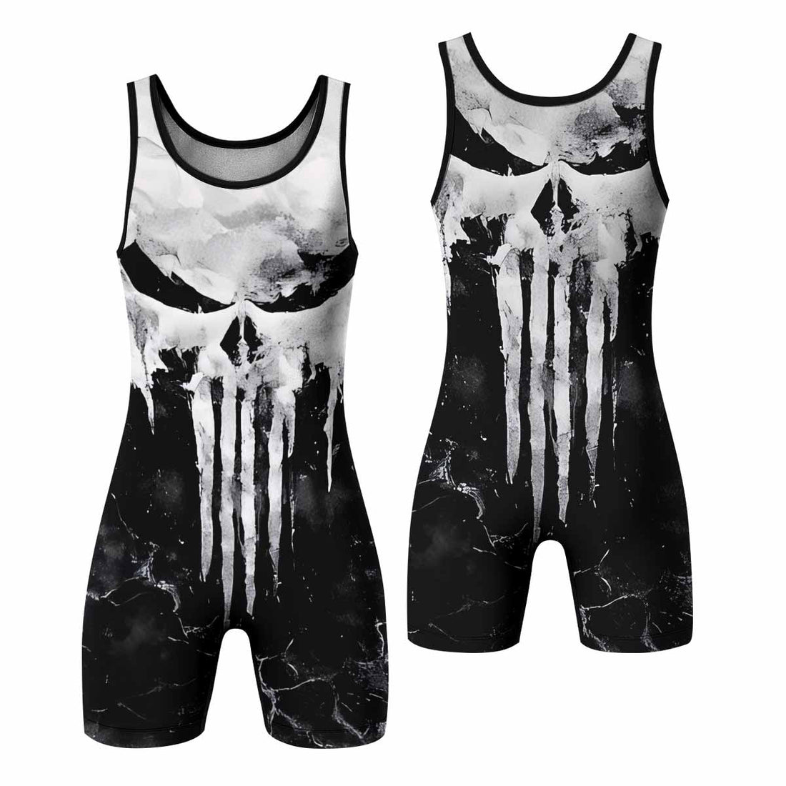 Punisher Ghost Skull Wrestling Singlet - front and back view