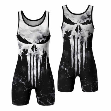 Punisher Ghost Skull Wrestling Singlet - front and back view