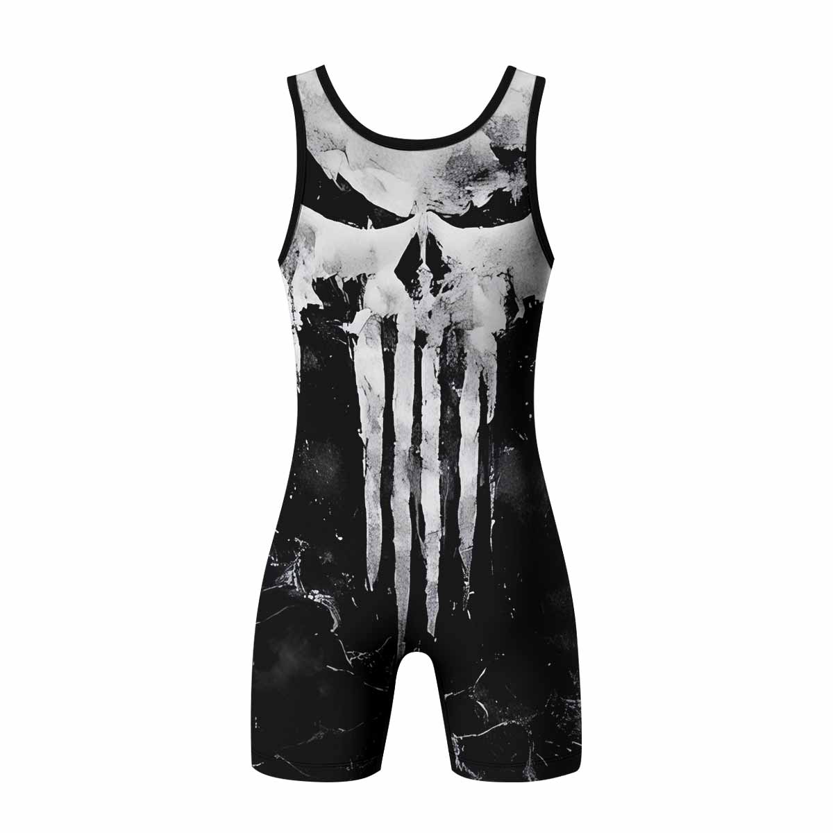 Punisher Ghost Skull Wrestling Singlet - back view mockup