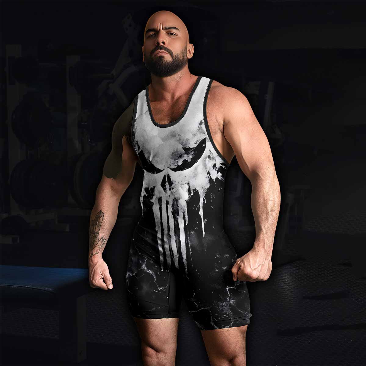 Punisher Ghost Skull Wrestling Singlet - men's lifestyle view