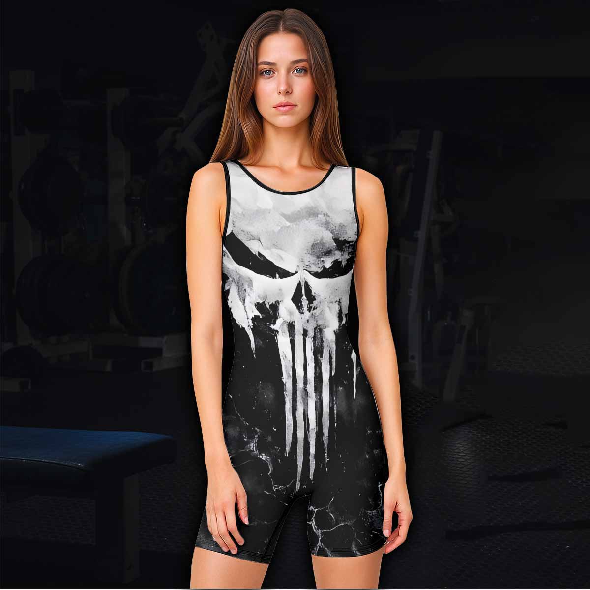 Punisher Ghost Skull Wrestling Singlet - women's lifestyle view