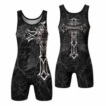 Crown of Thorns Cross Wrestling Singlet - front and back view